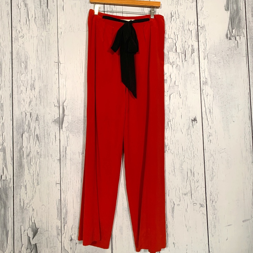 Cedric Charlier 100% Silk Orange Wide Leg Pants 6